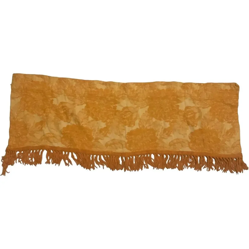 3 Damask Brocade Italian Renaissance Style Fringed Orange Valance Cotton